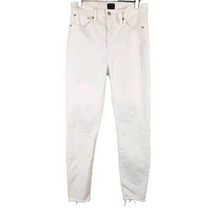 J. Crew 10 High-Rise Size 28 Skinny Jeans Cropped Raw Hem White Denim 28x28